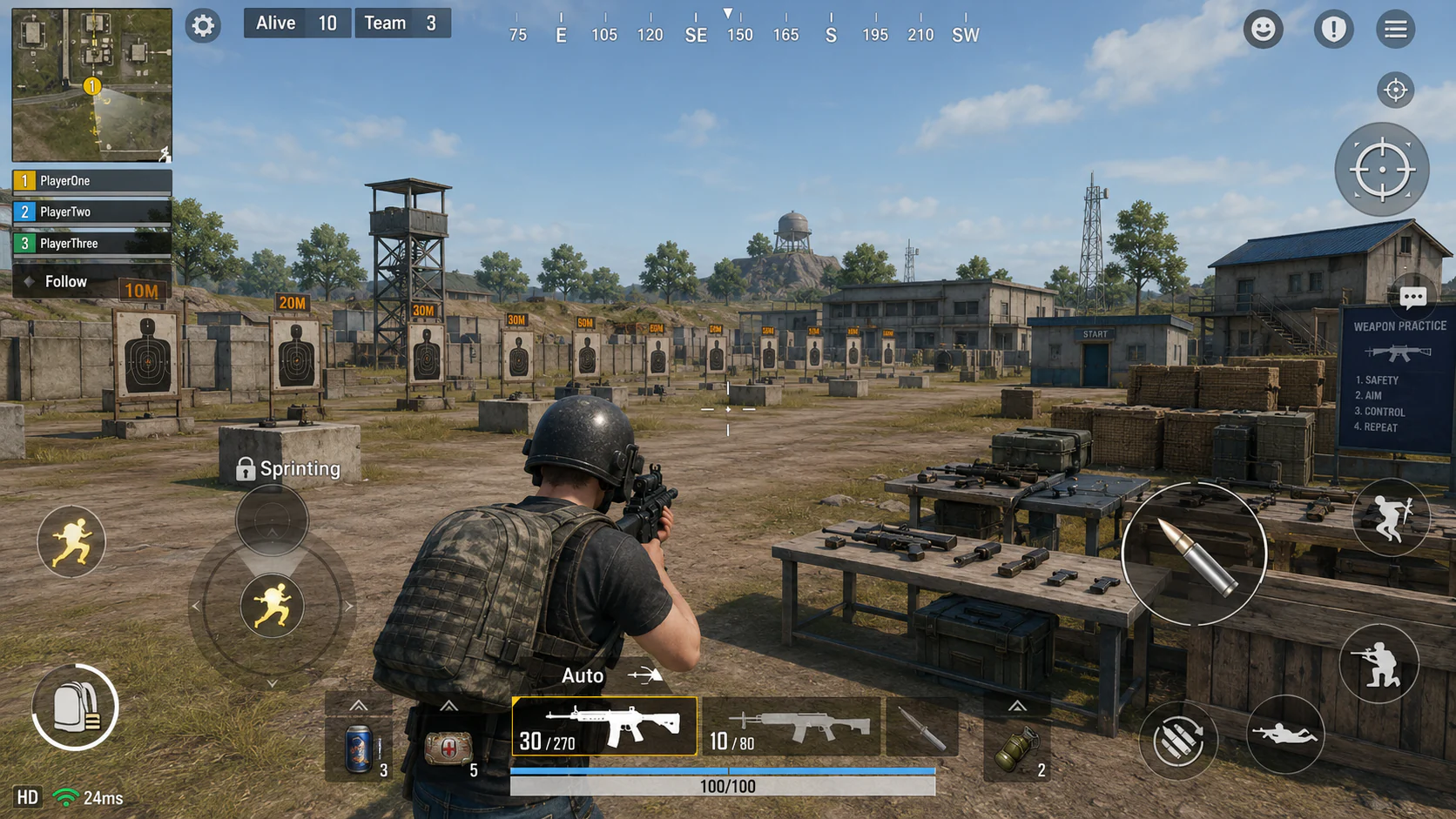 Third-person shooter training range used as an interactive mapping canvas